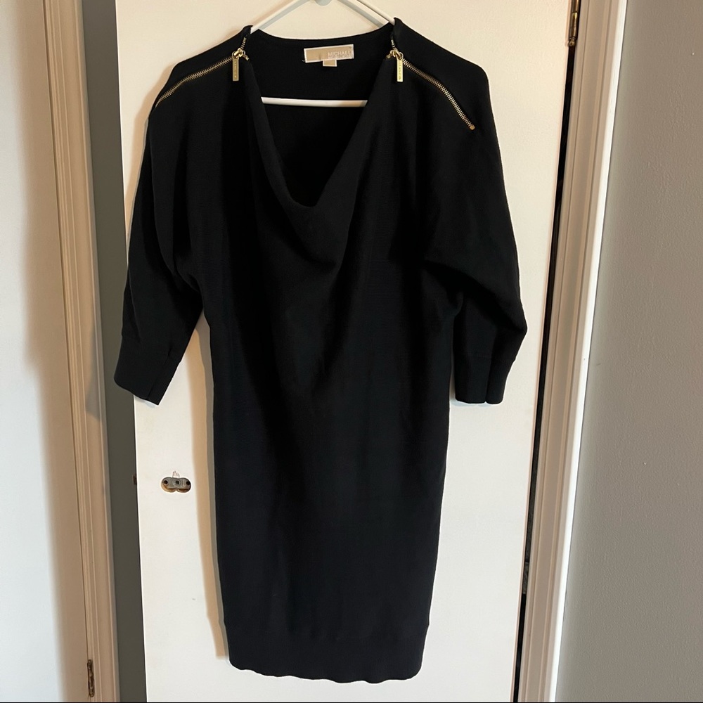 Michael Michael Kors Black Quarter Sleeve Sweater Dress Medium
